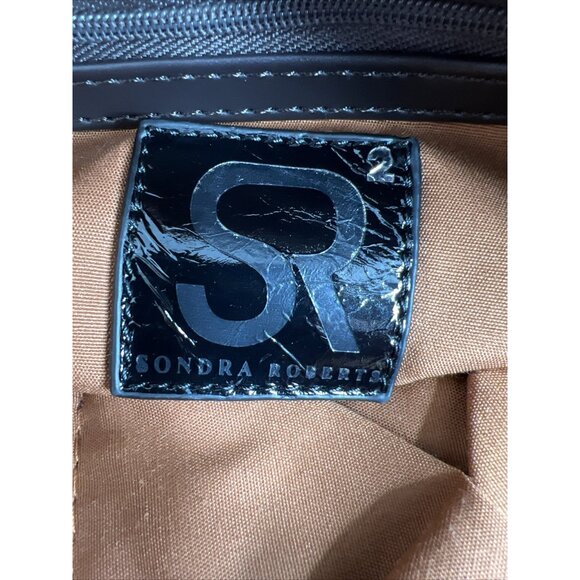 Sandra Roberts Large Tote Bag With Brown Handles & Front Zipper Pocket - Picture 8 of 12